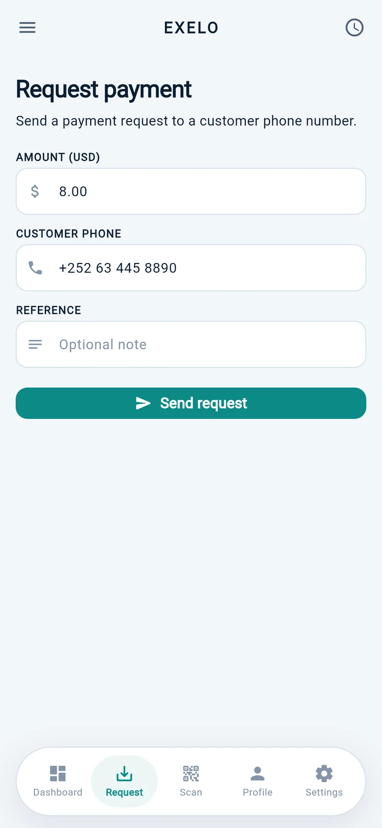 Requesting a payment from a customer